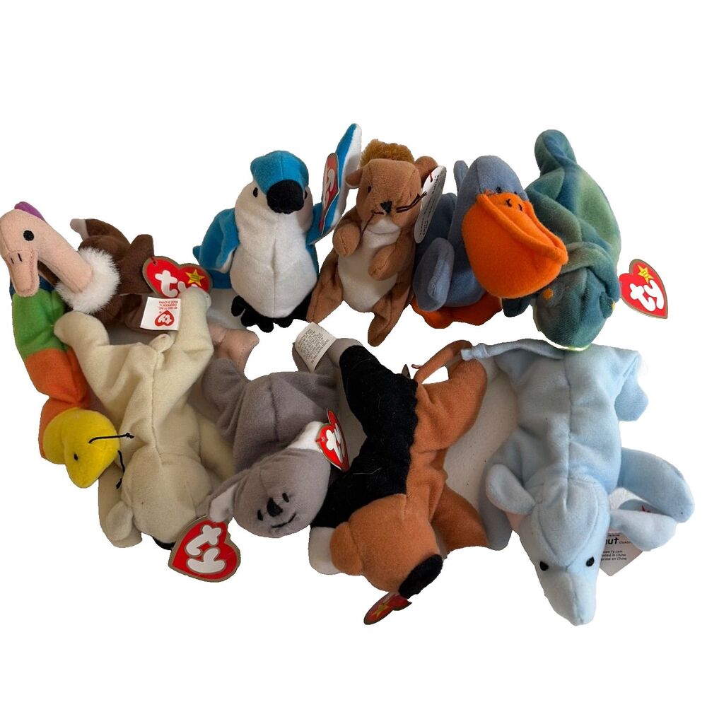 McDoland's Ty Beanie Babies Plush Lot Of 10 Bird Cat Squirrel  Mini NWT